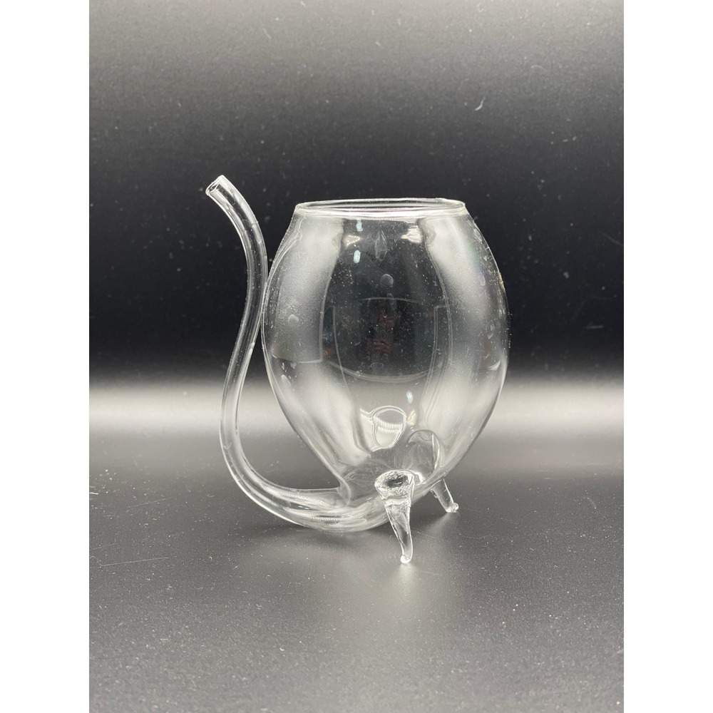 Vampire Port Sipper Glass Built-In Straw Tripod Footed Clear 4.5”